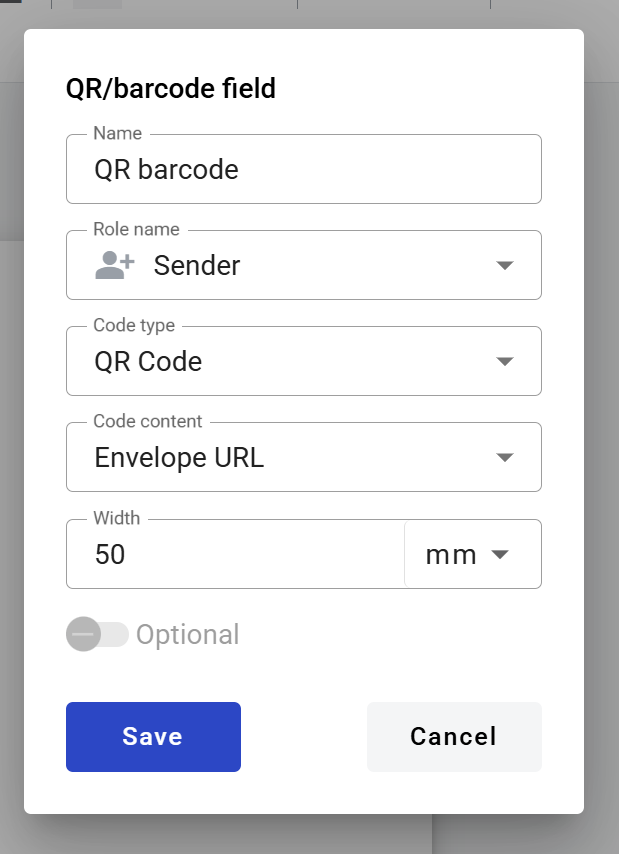 QR/barcode field — WhiteDoc documentation